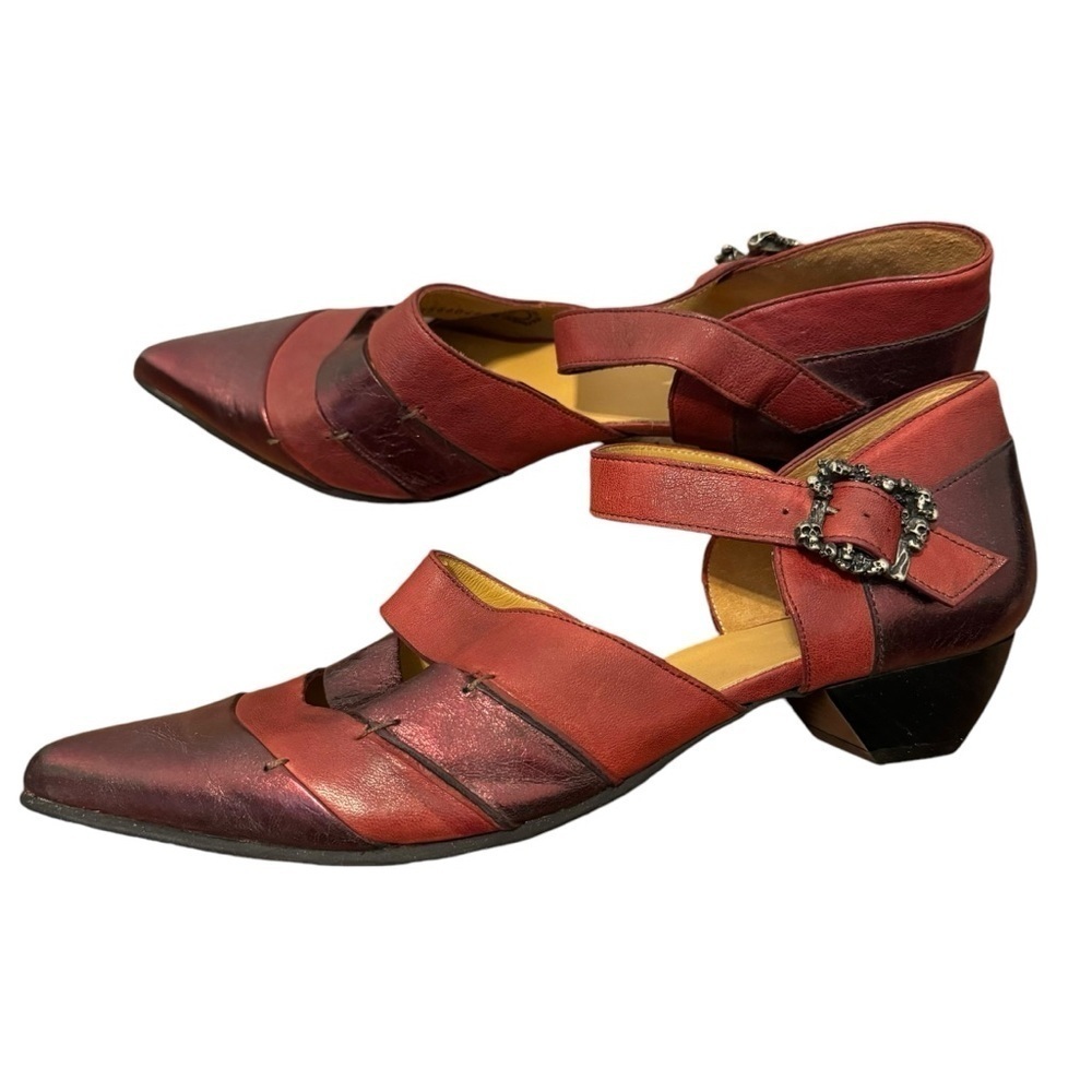 Women’s Red Pointed Toe Buckle Mary Jane Heels